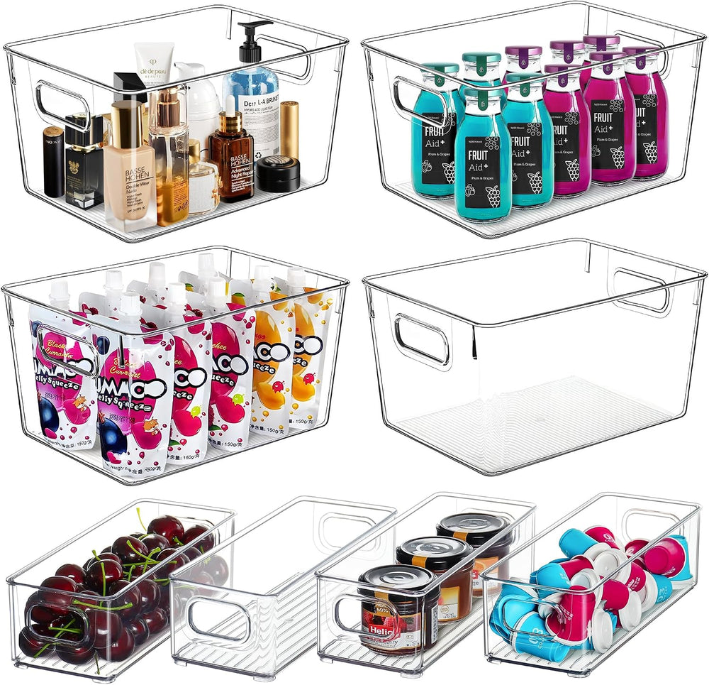 Qilinba Clear Storage Bins 8 Pack for Pantry Organizers, 4 Large Plastic Pant...