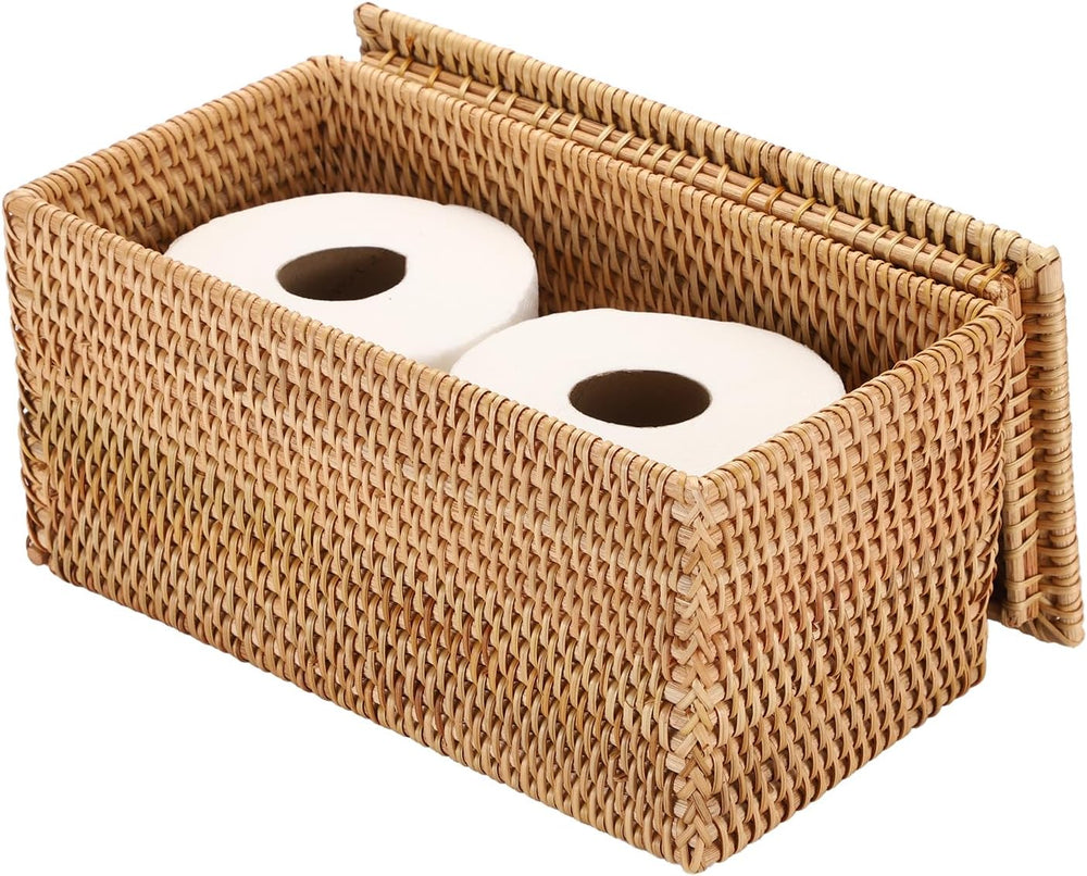 Hipiwe Rattan Basket Storage Box with Lid Handwoven Lidded Wicker Baskets