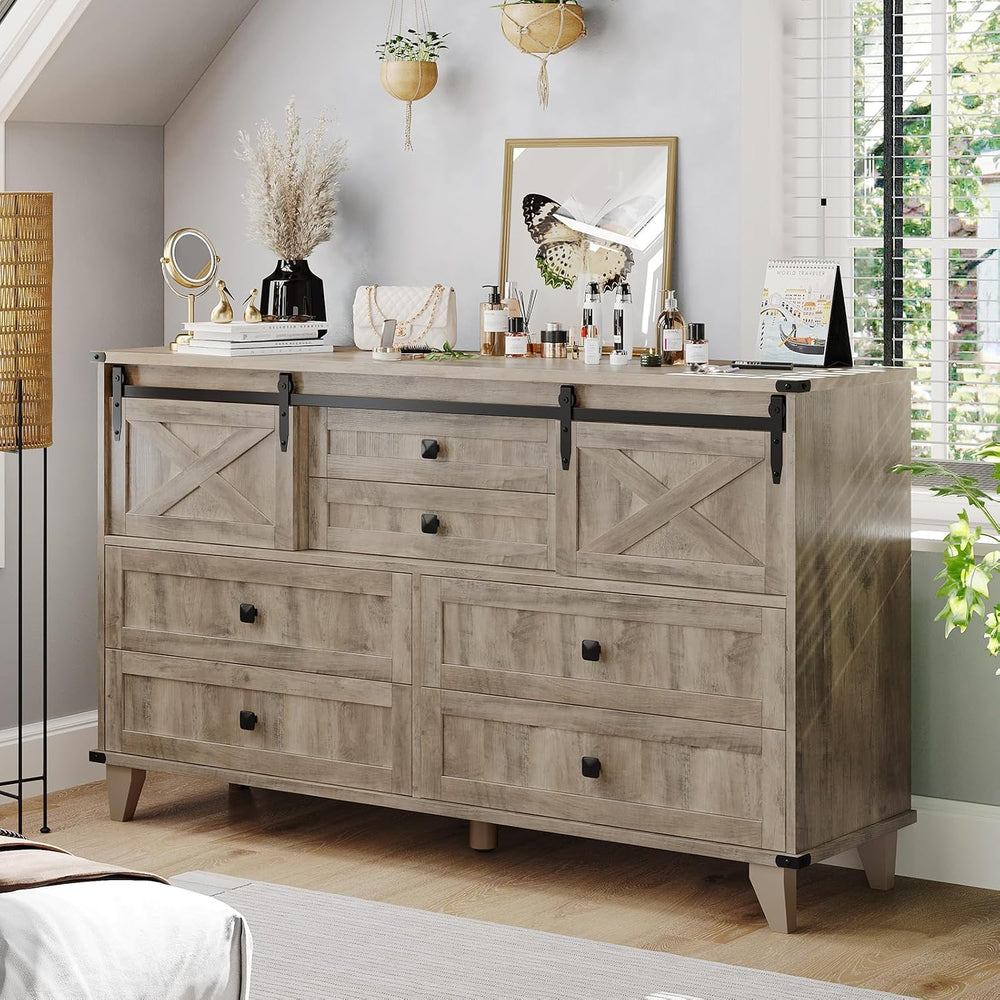 Hasuit Farmhouse 6 Drawer Dresser for Bedroom, Retro Chest of Drawers with Sl...