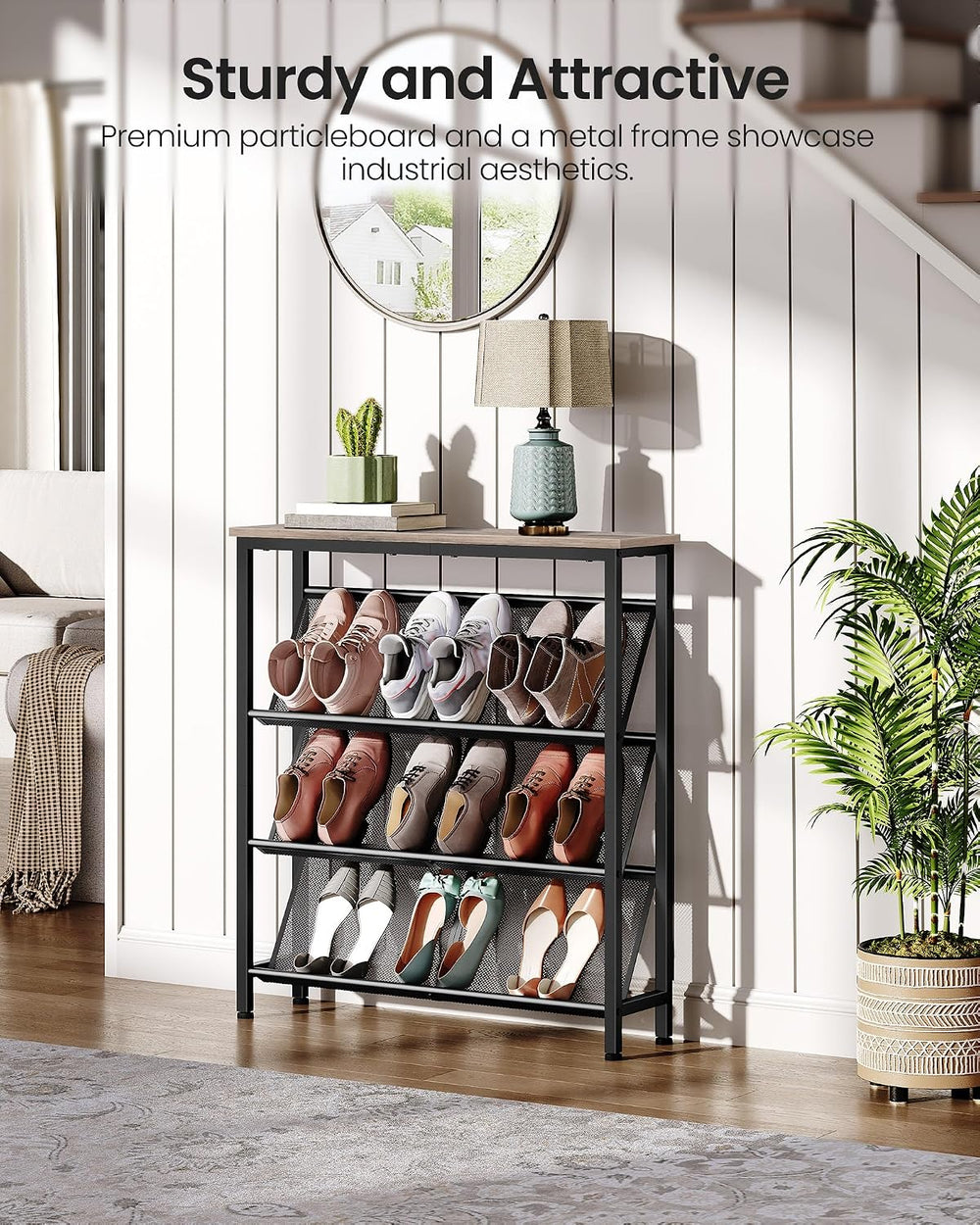 CHOEZON Shoe Rack, 4-Tier Slanted Shoe Storage Shelf, Narrow Shoe Rack for En...