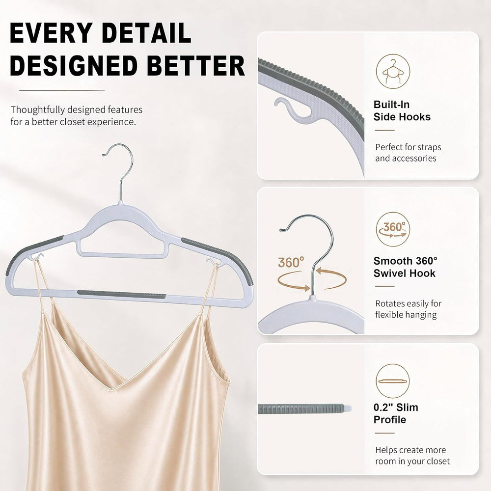 50 Pack Plastic Clothes Hangers, Non Slip, Gray