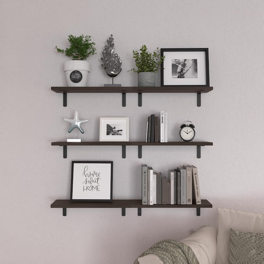 WOPITUES Floating Shelves Set of 6 for Wall Decor & Storage, Dark Brown