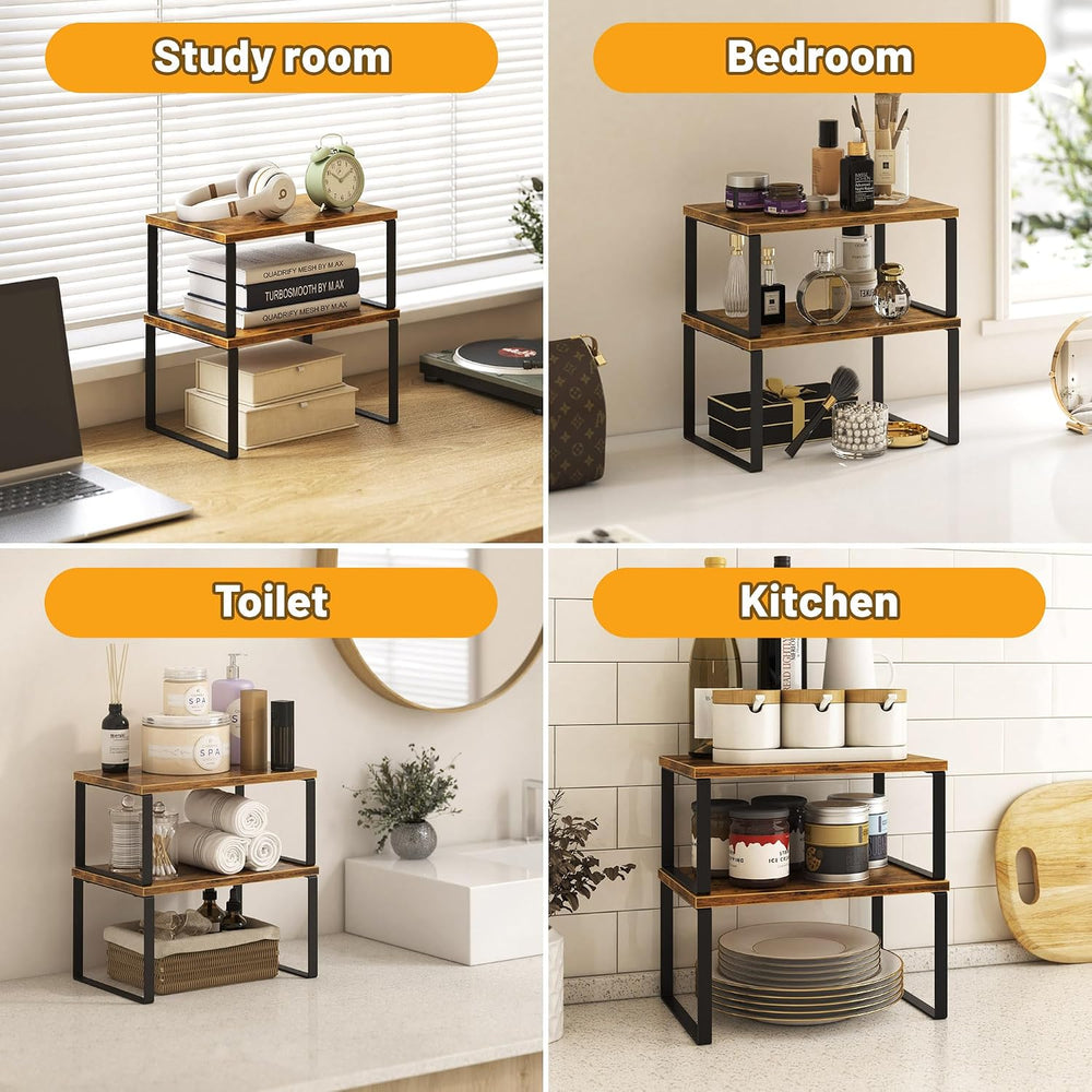 Kitchen Cabinet Organizer Shelf Set of 4, Sturdy Kitchen Counter Shelves with...