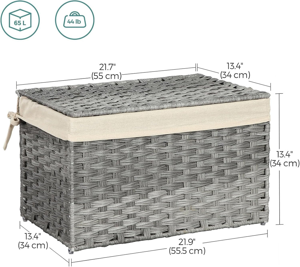 SONGMICS Woven Storage Basket with Lid, 17.2 Gallon (65L), Foldable