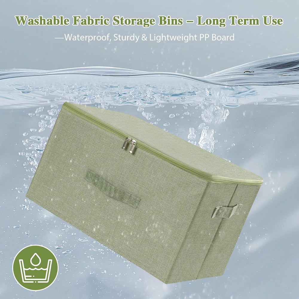 ANMINY Fabric Storage Bins with Zipper Lids, 15"x10"x6", Green...