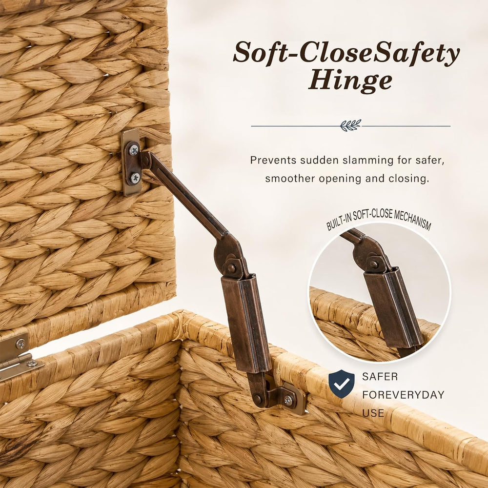 Storage Basket with Lid, Woven Wicker Shelf Basket with Removable Liner, Meta...