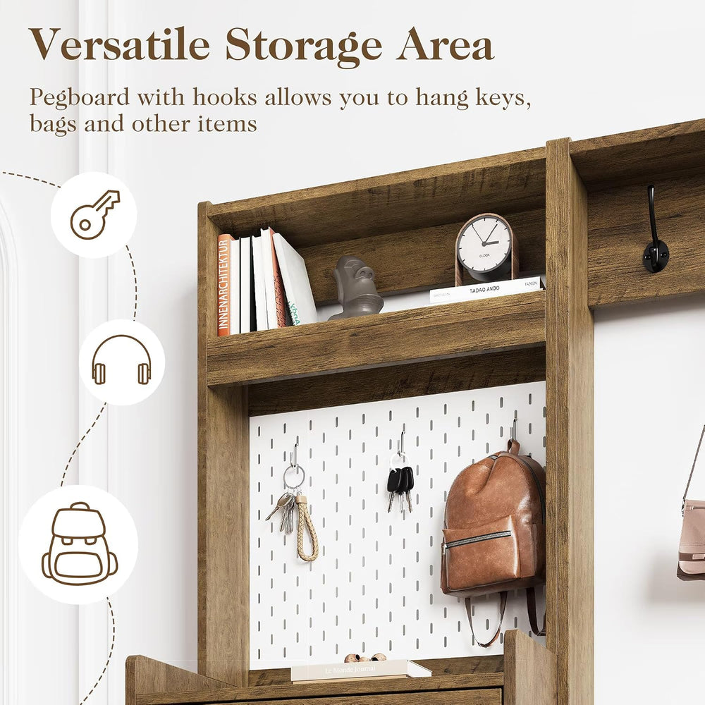 Shoe Storage Cabinet for Entryway with 1 Fluted Flip Drawers with Pegboard