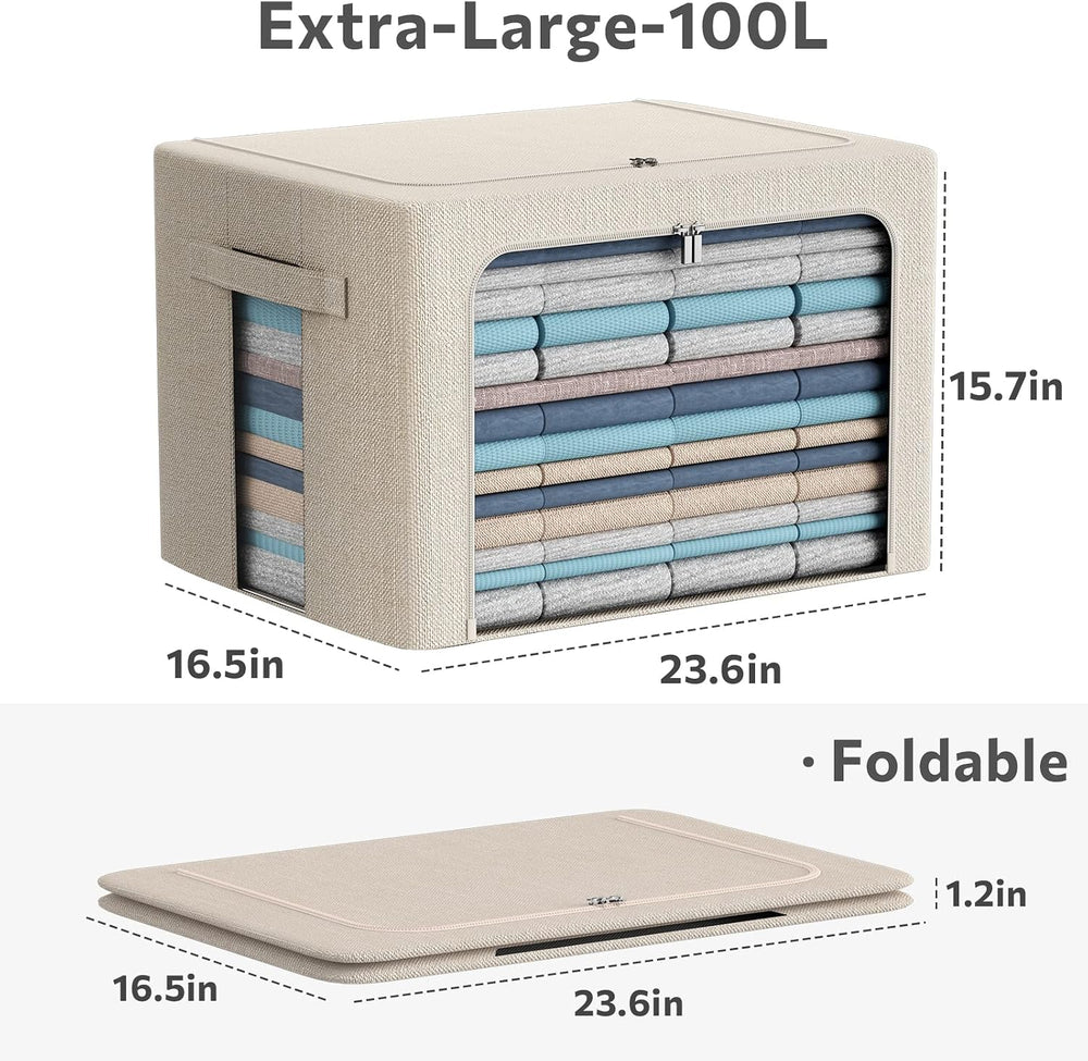 CYhom Extra Large Clothes Storage Bins - Linen Fabric Foldable Stackable Cont...