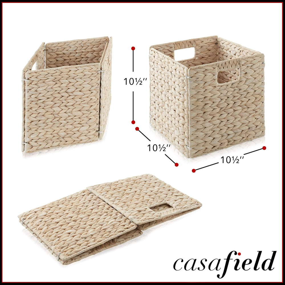 Casafield 10.5" x 10.5" Hyacinth Storage Baskets, Whitewash - Set o...