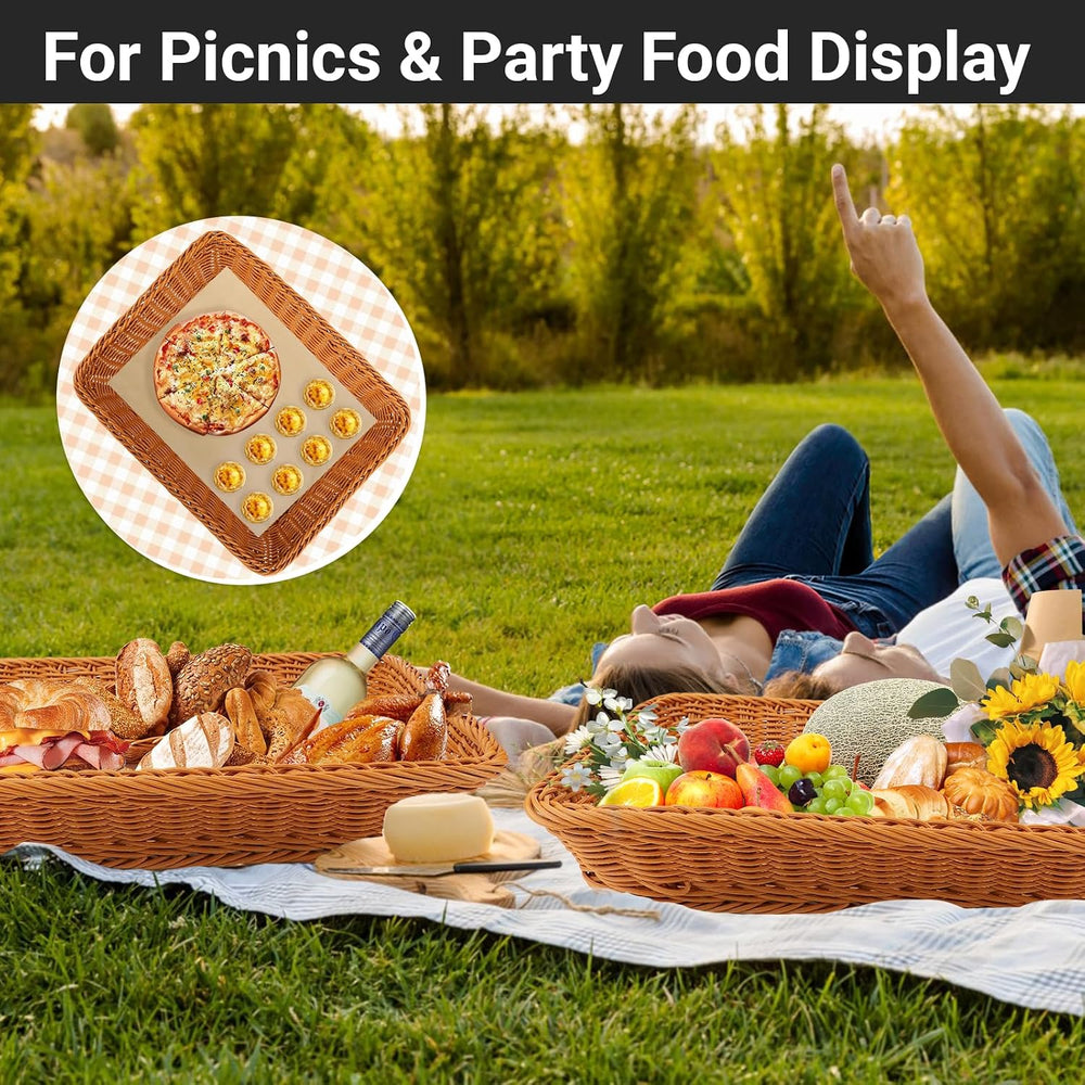 EUSOAR Large Wicker Basket, 15.8"x 11.8"x 3.0" 3pcs Bread Bask...
