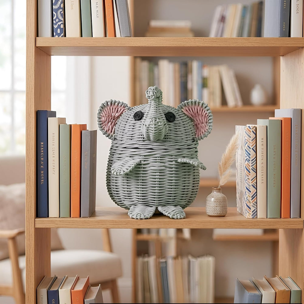 G6 COLLECTION Elephant Rattan Storage Basket With Lid Decorative Home Decor H...