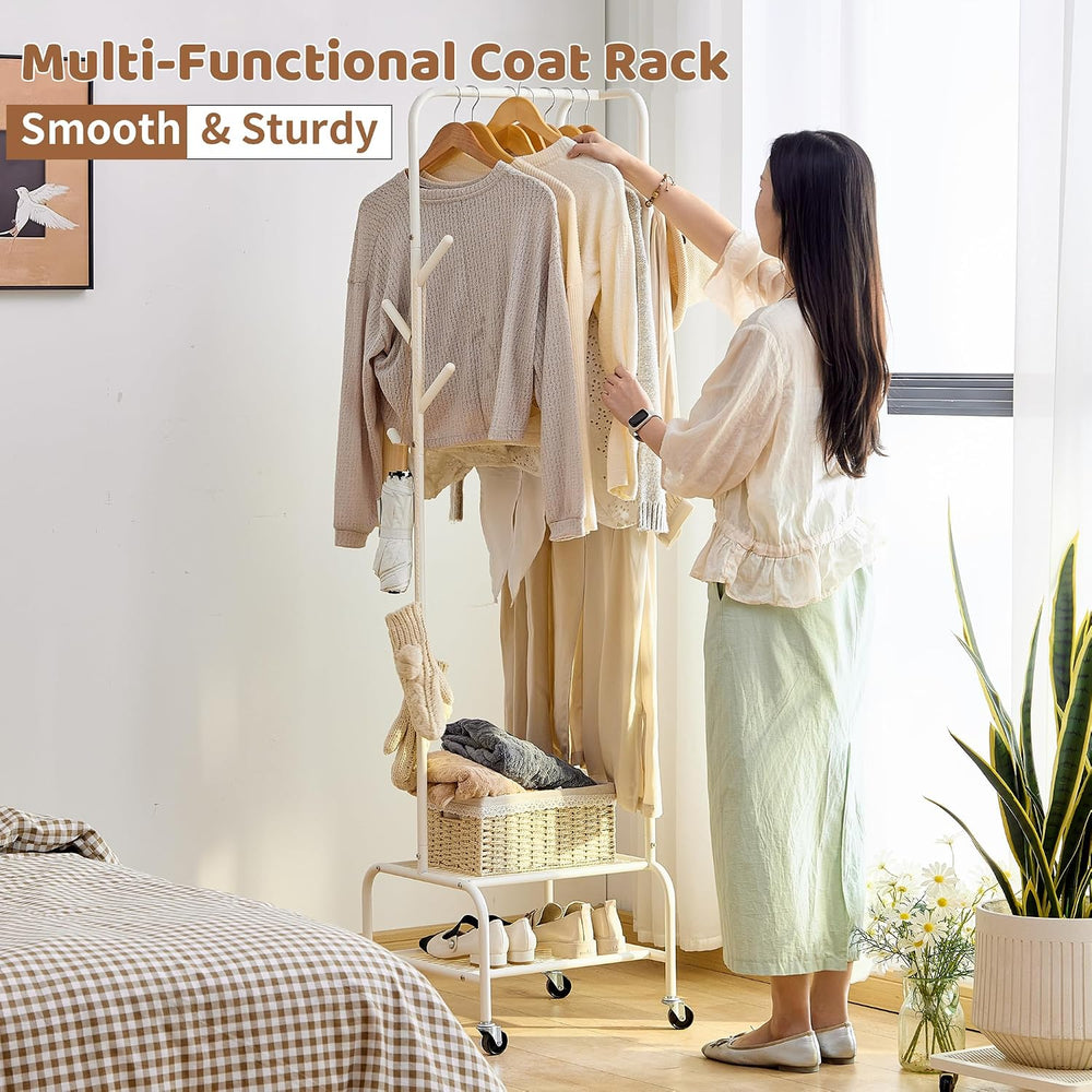 Heavy Duty Clothing Rack with Wheels, Garment Rack, Freestanding Coat Rack wi...