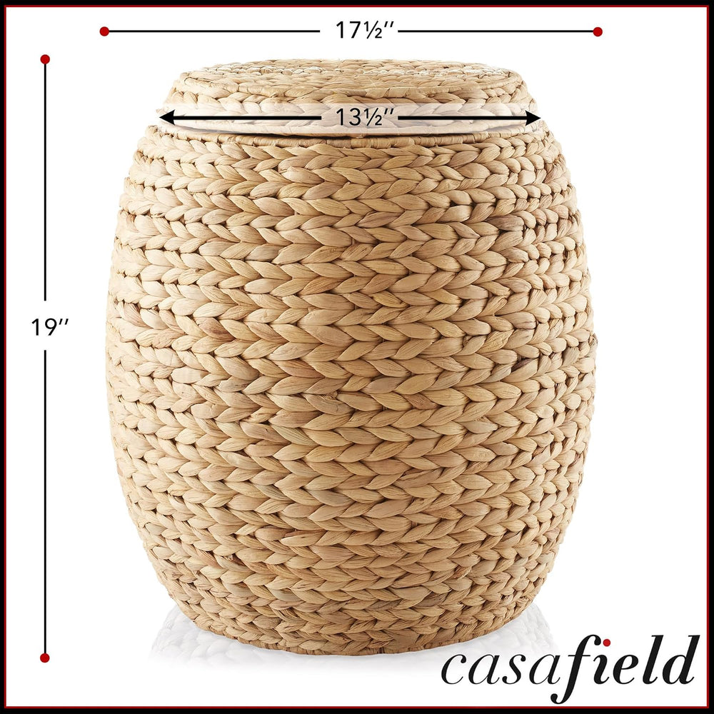 Casafield Round Storage Basket with Lid - Natural, Handwoven Water Hyacinth O...
