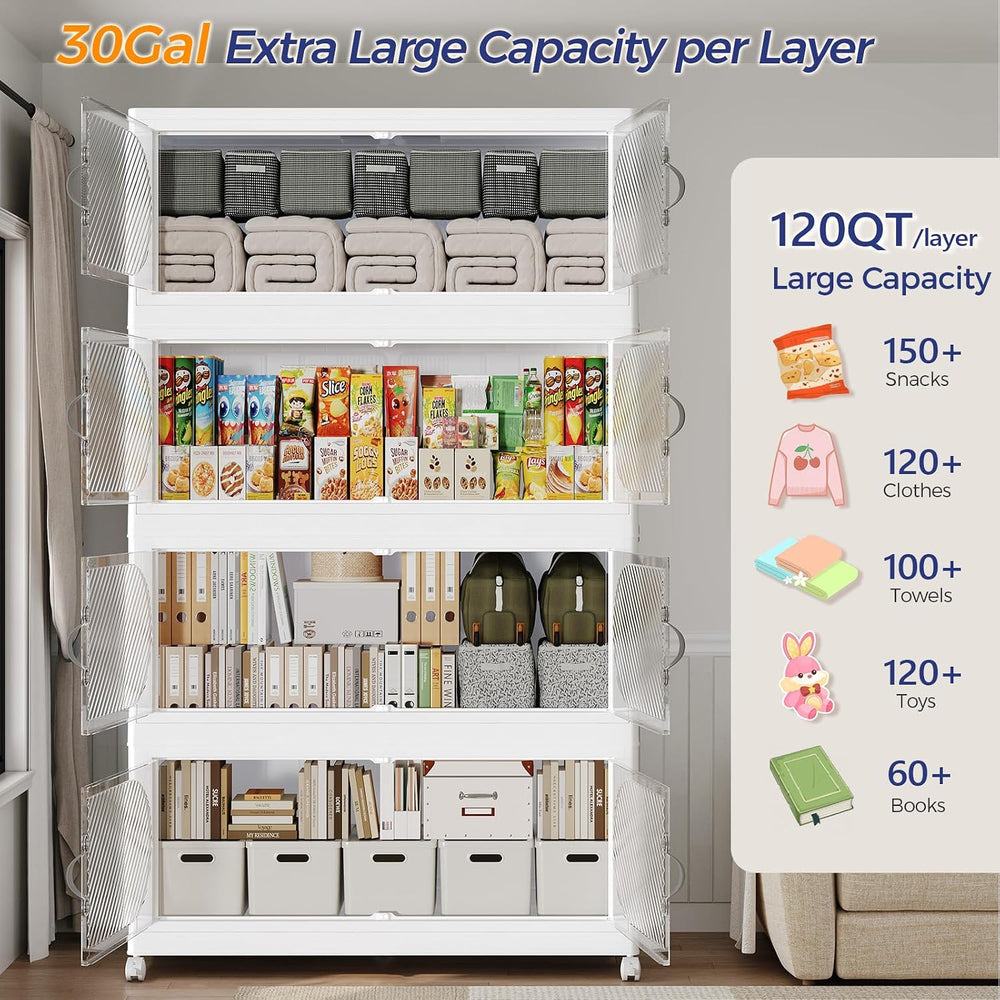 120Gal/480QT 4-Tiers Extra Large Stackable Storage Bins with Lid, Collapsible...