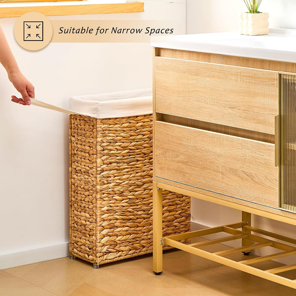 Handwoven Slim Laundry Hamper, 75L Narrow Laundry Basket, Natural Water Hyaci...