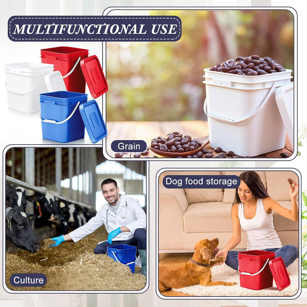 Mumufy 3 Pcs 3.5 Gallon Square Food Grade Bucket with Lid Square Bucket Pail ...