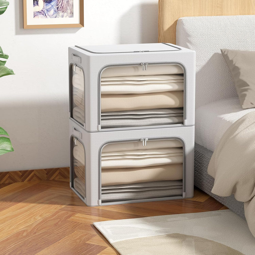 3Pack Clothes Storage Bins - Oxford Frame Storage Box Foldable Stackable Stor...