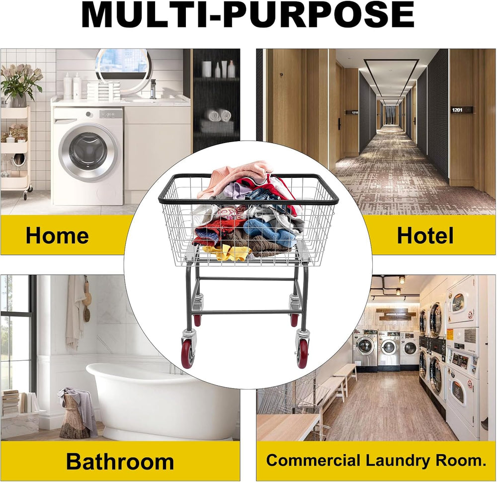 135L Wire Laundry Cart with Wheels - Heavy Duty Commercial Rolling Basket