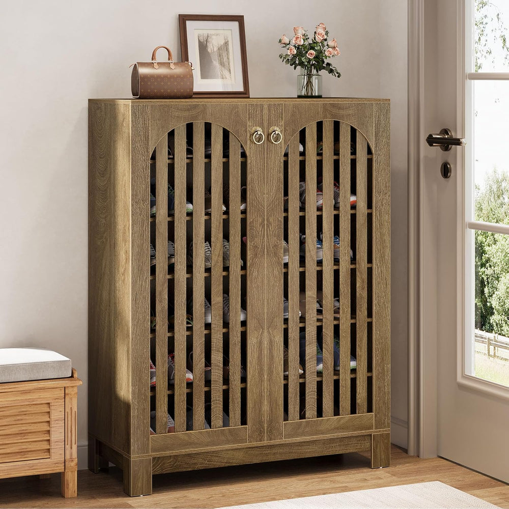 Tribesigns Shoe Cabinet Set of 2, Wood Shoe Organizer Cabinet with Doors