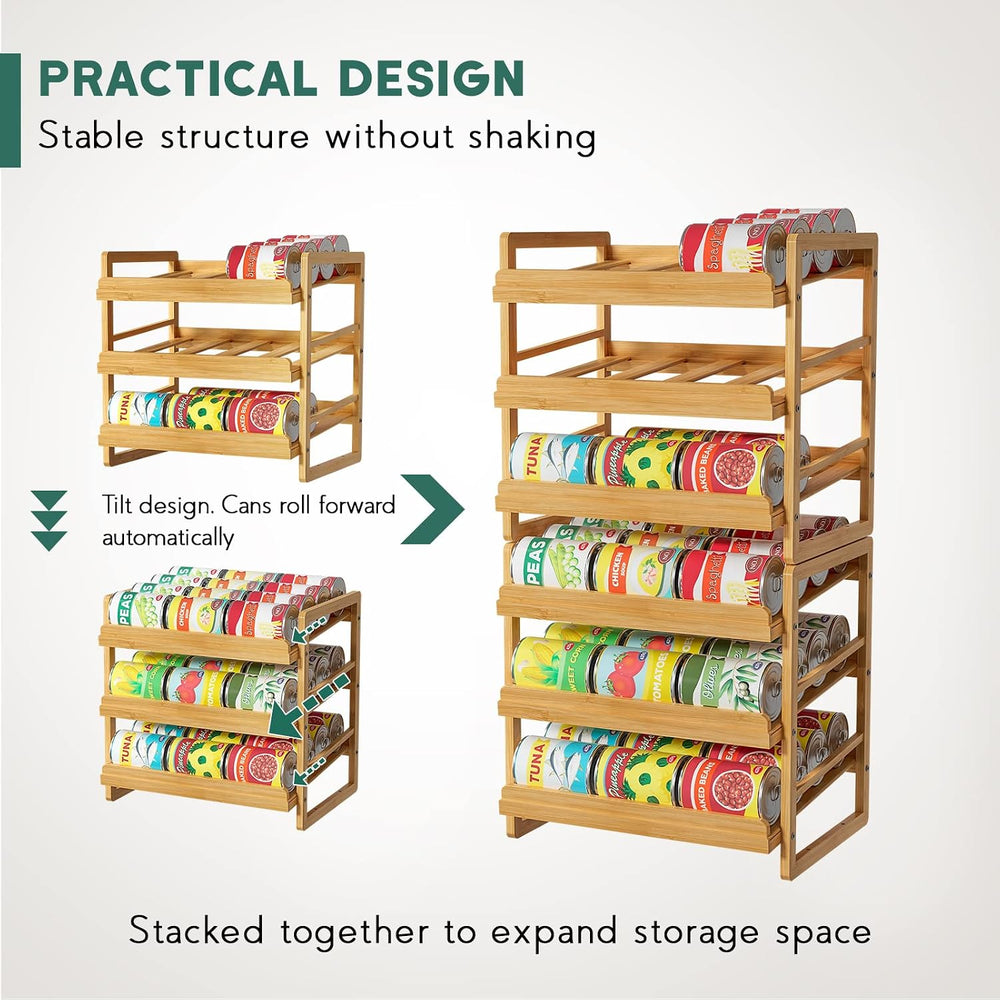 Yumkfoi Bamboo Can Organizer for Pantry, 3 Tier Stackable Can Storage