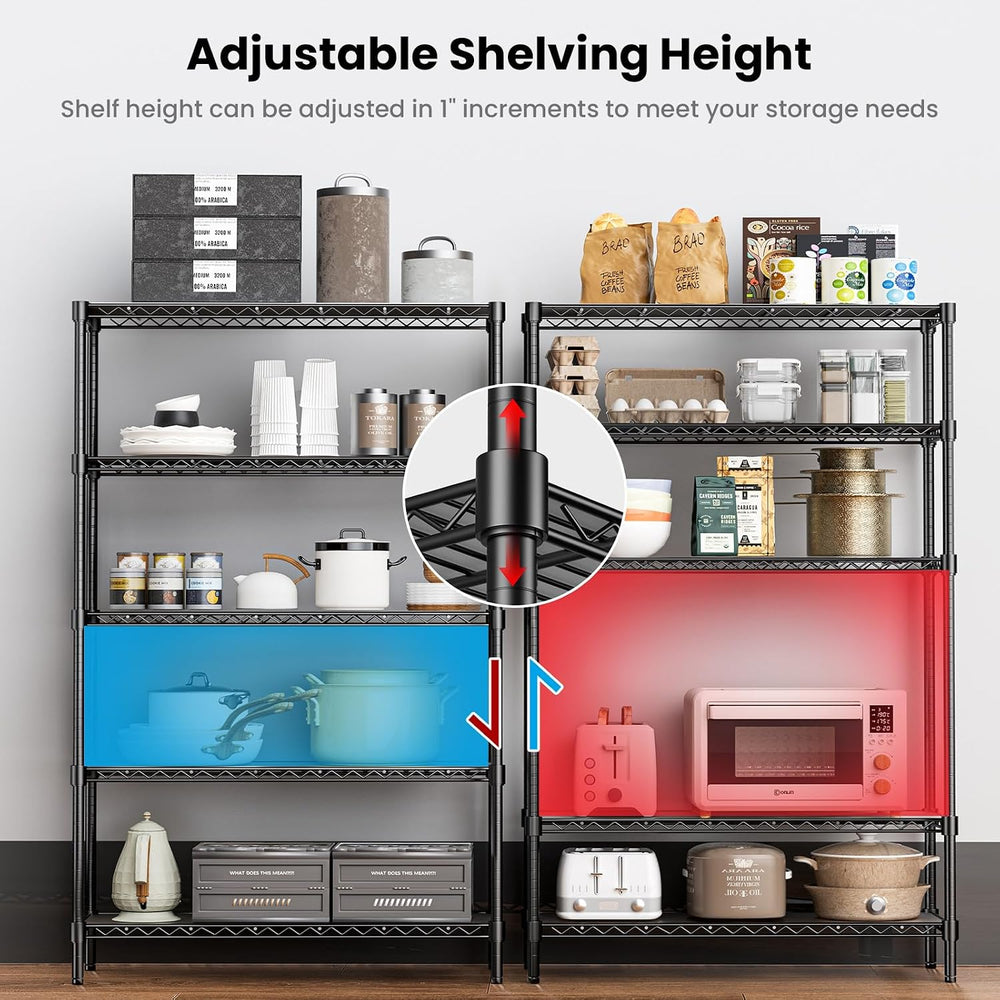 45" W Storage Shelves 5 Tier Wire Shelving, Adjustable Metal Shelving Un...