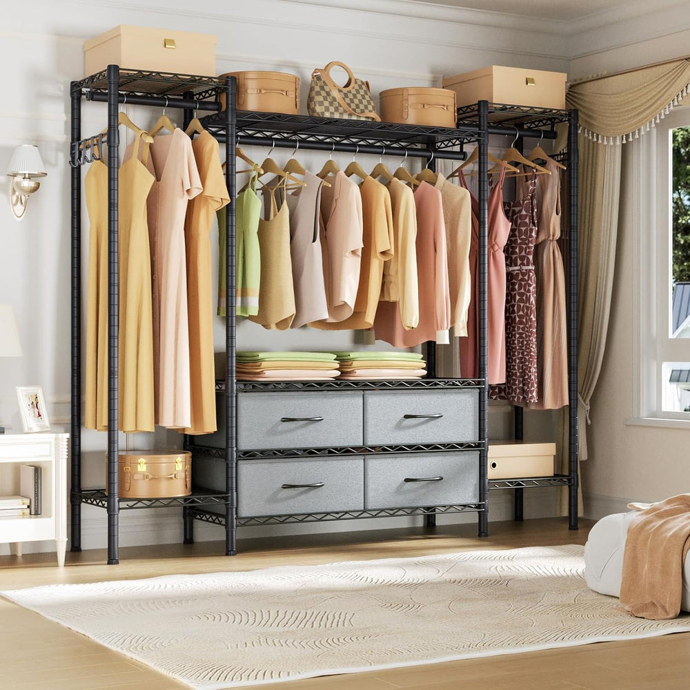 Golpart Heavy Duty Clothes Rack Metal Wardrobe with Adjustable Wire Shelves