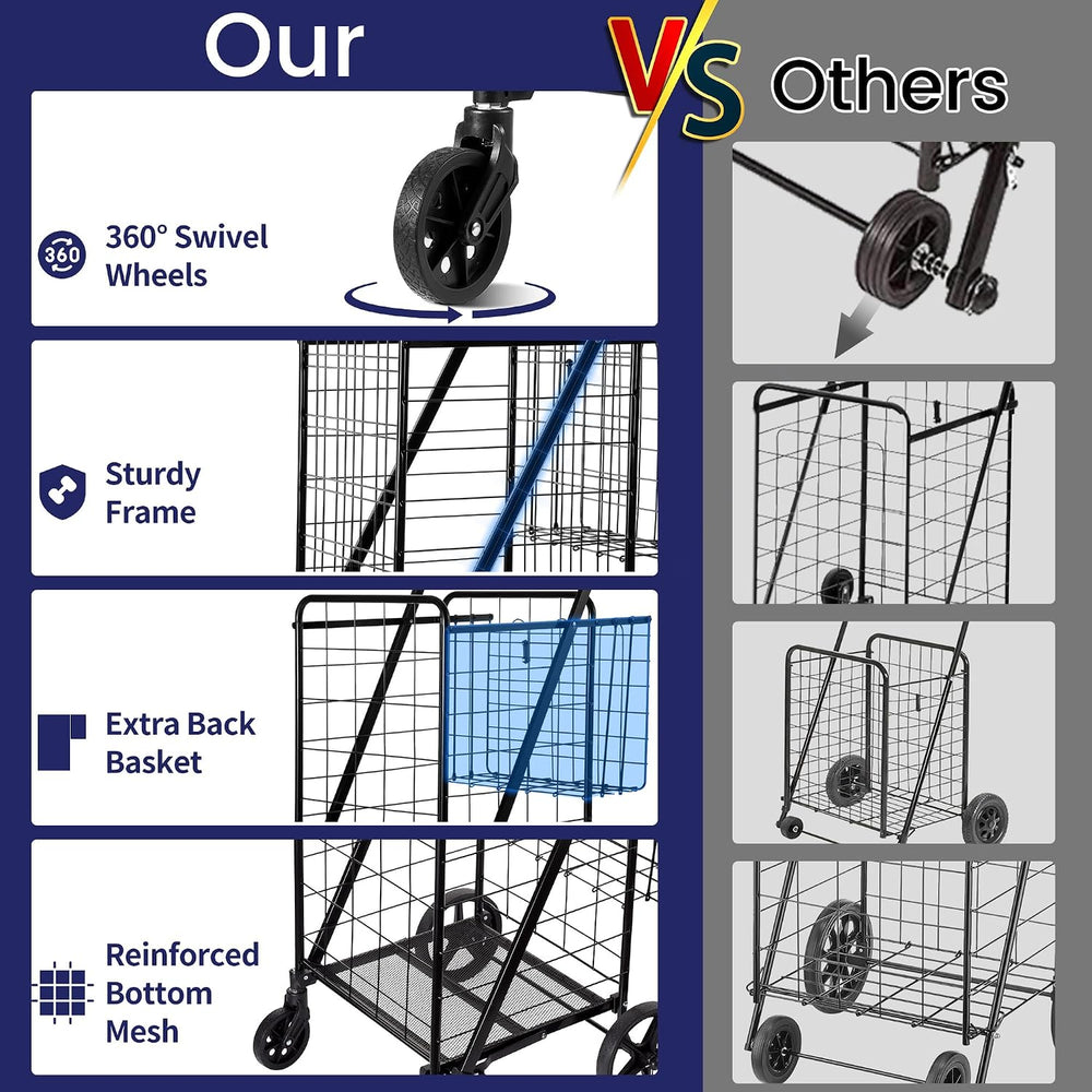 BIEAMA Folding Shopping Cart, 450 Lb Capacity Grocery Cart, Extra Large