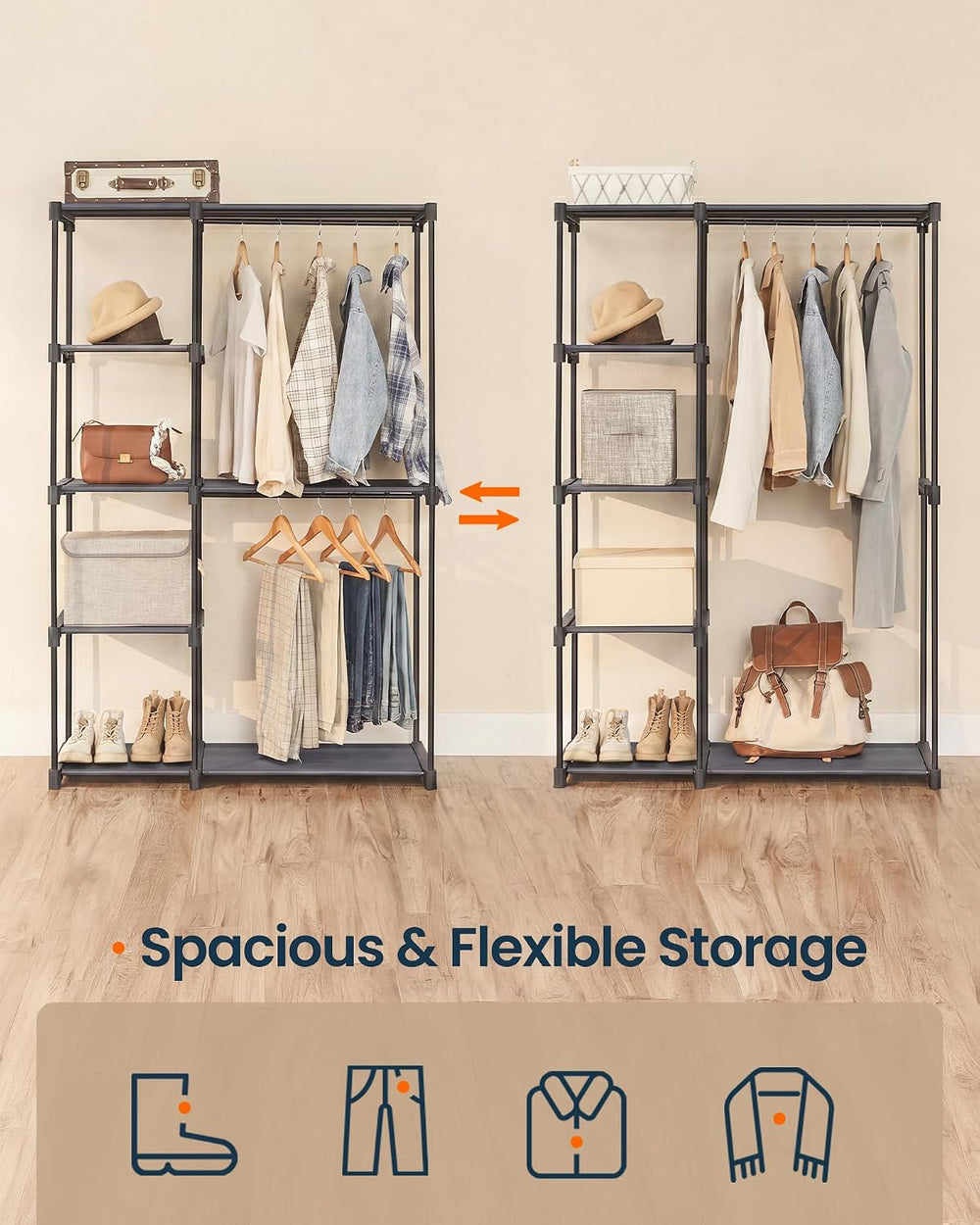 SONGMICS HOME Freestanding Clothes Rack, Portable Closet, for Cloakroom, Bedr...