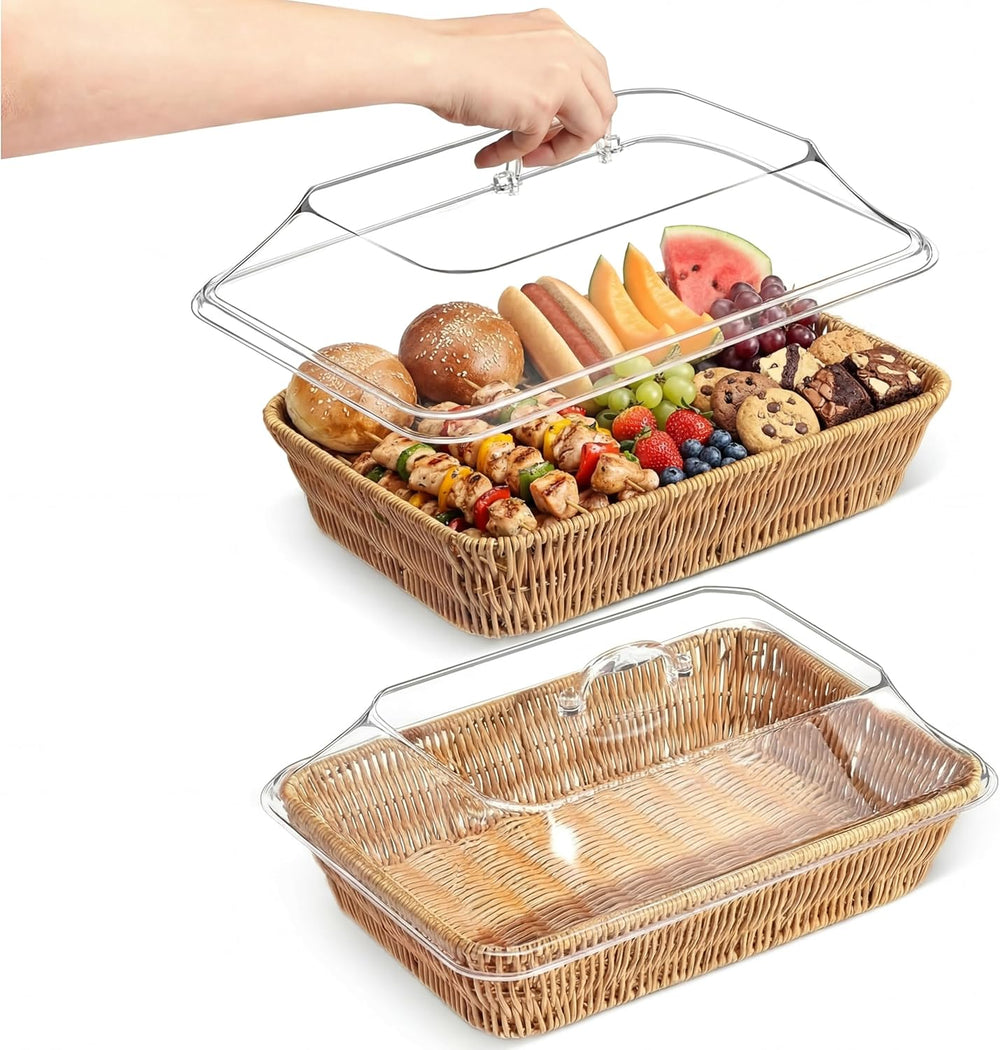 Ziliny 2 Set Wicker Bread Basket forServing, 15.75" X 11.81",13.78&...