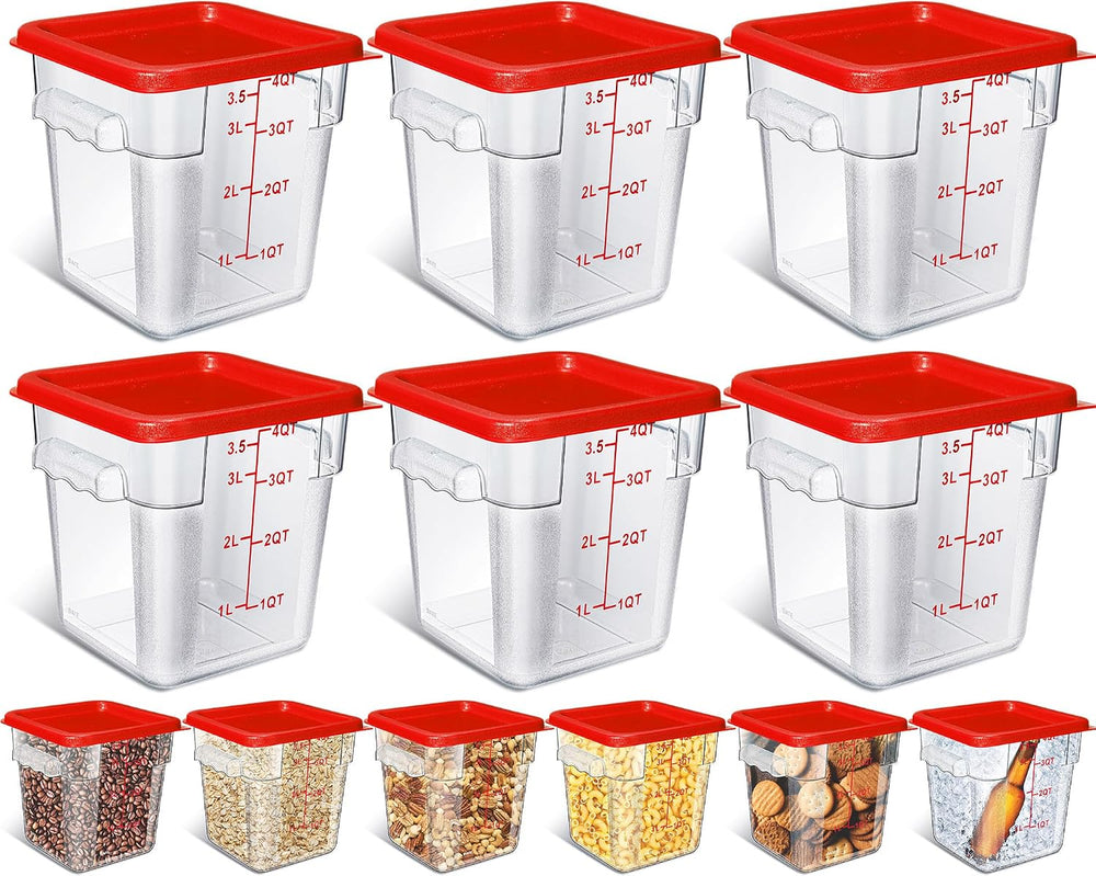 Yungyan 6 Pcs Commercial Clear Food Storage Containers 4 Qt Square Acrylic Ai...