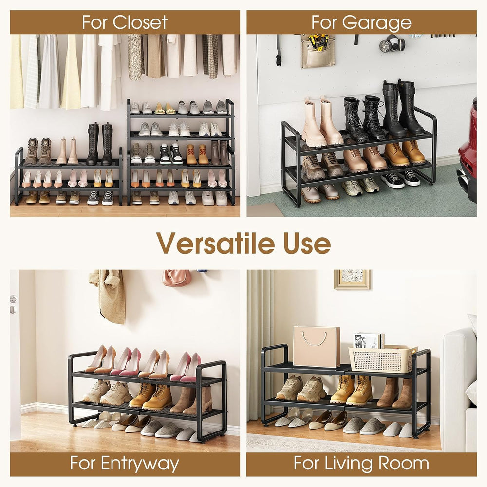 SAYZH Expandable Shoe Rack for Closet, Adjustable Metal Shoe Organizer with S...