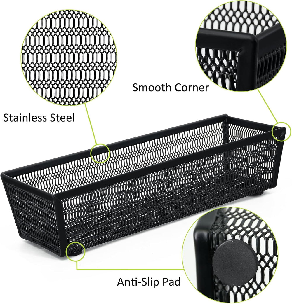 Neudeco Drawer Organizer Set, Black Mesh, 6 Pack