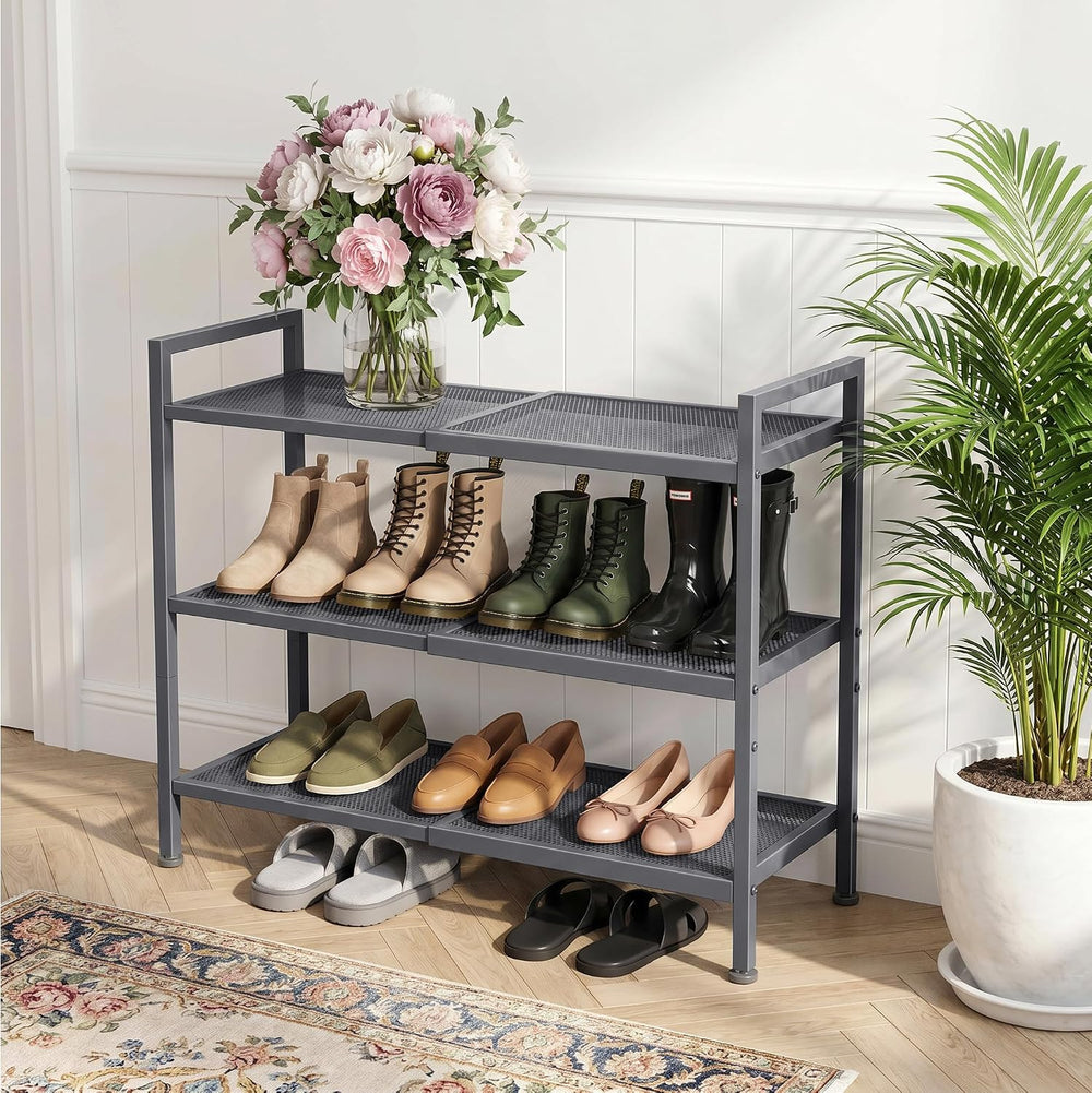 Expandable Shoe Rack for Closet, Entryway, Shoe Storage, 3-Tier, Grey
