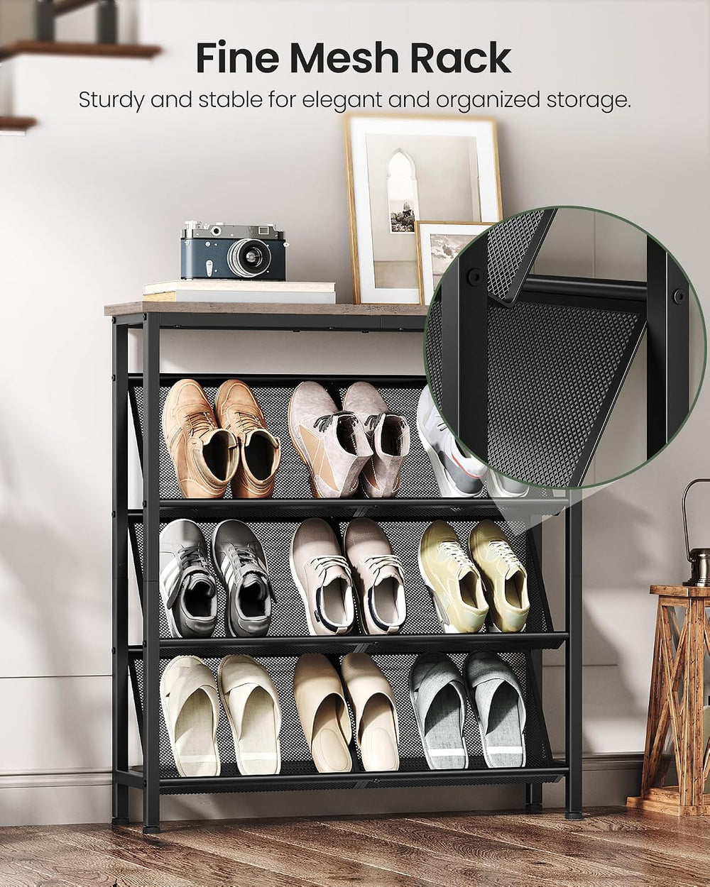 CHOEZON Shoe Rack, 4-Tier Slanted Shoe Storage Shelf, Narrow Shoe Rack for En...