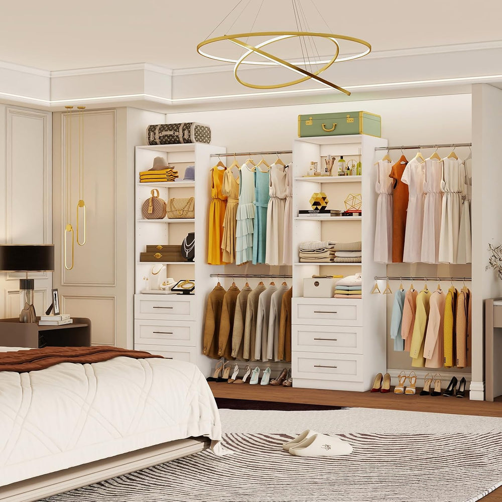Closet System with 3 Drawers, 2FT-9FT Customizable Closet Organizer System wi...