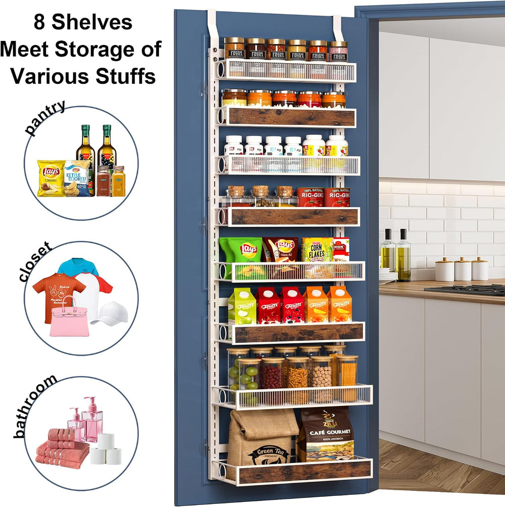 9 Tier Over the Door Pantry Organizer 2 IN 1 Hanging or Wall Mounted Spice Ra...