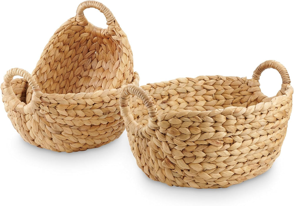 Set of 3 Wicker Storage Baskets for Organizing - Woven Decorative Baskets wit...