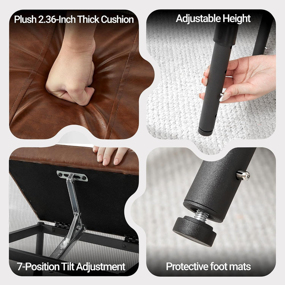 Adjustable Ottoman Pouf, 60 Degree Tilt Footrest, Brown Synthetic Leather