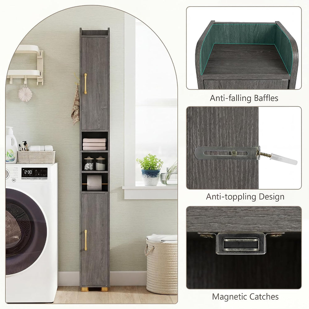 Tangkula Narrow Bathroom Cabinet, 69.5” Tall Storage with 2 Doors & Adjus...