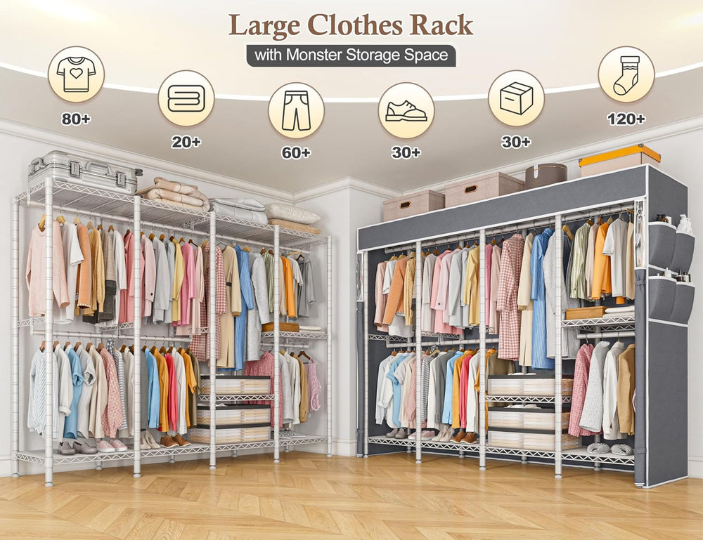 Raybee Clothes Rack Heavy Duty, 1100LBS Capacity with Cover, Sturdy Steel