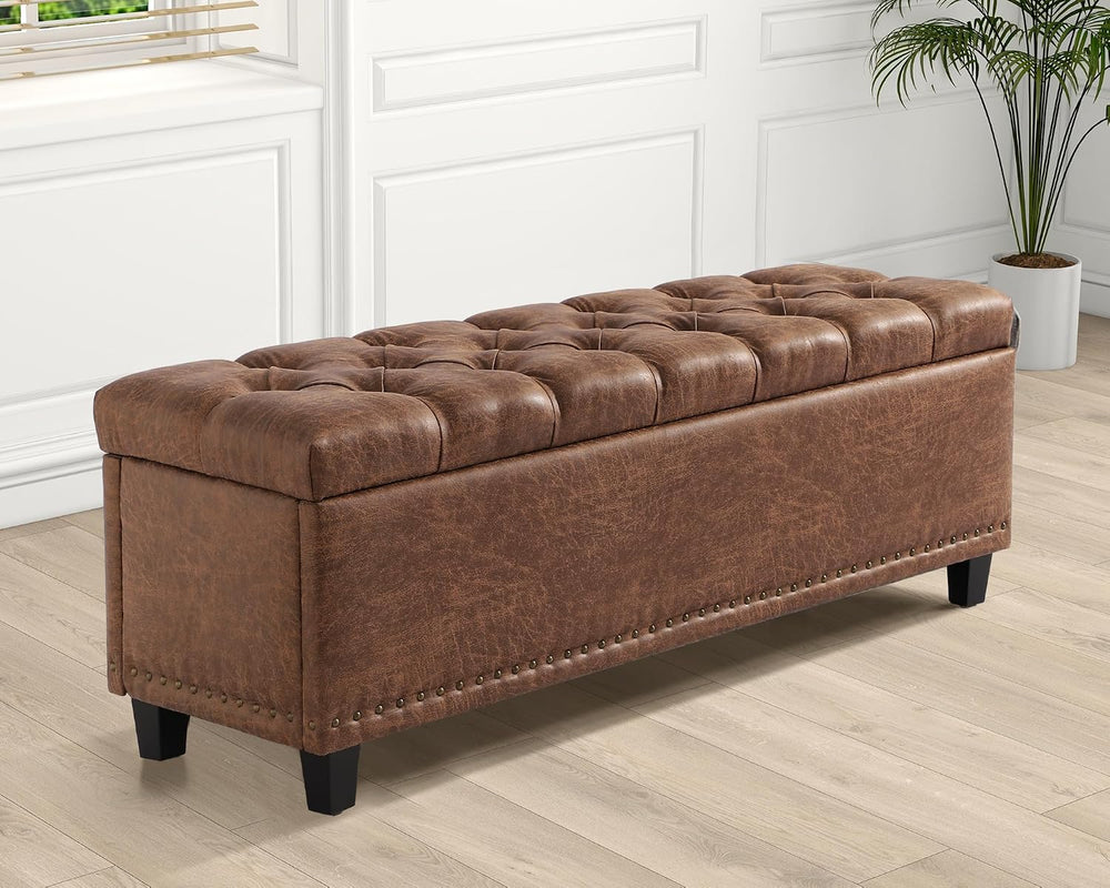 Grepatio 51" Ottoman Storage Benches, 30 Gallons End of Bed Storage Benc...