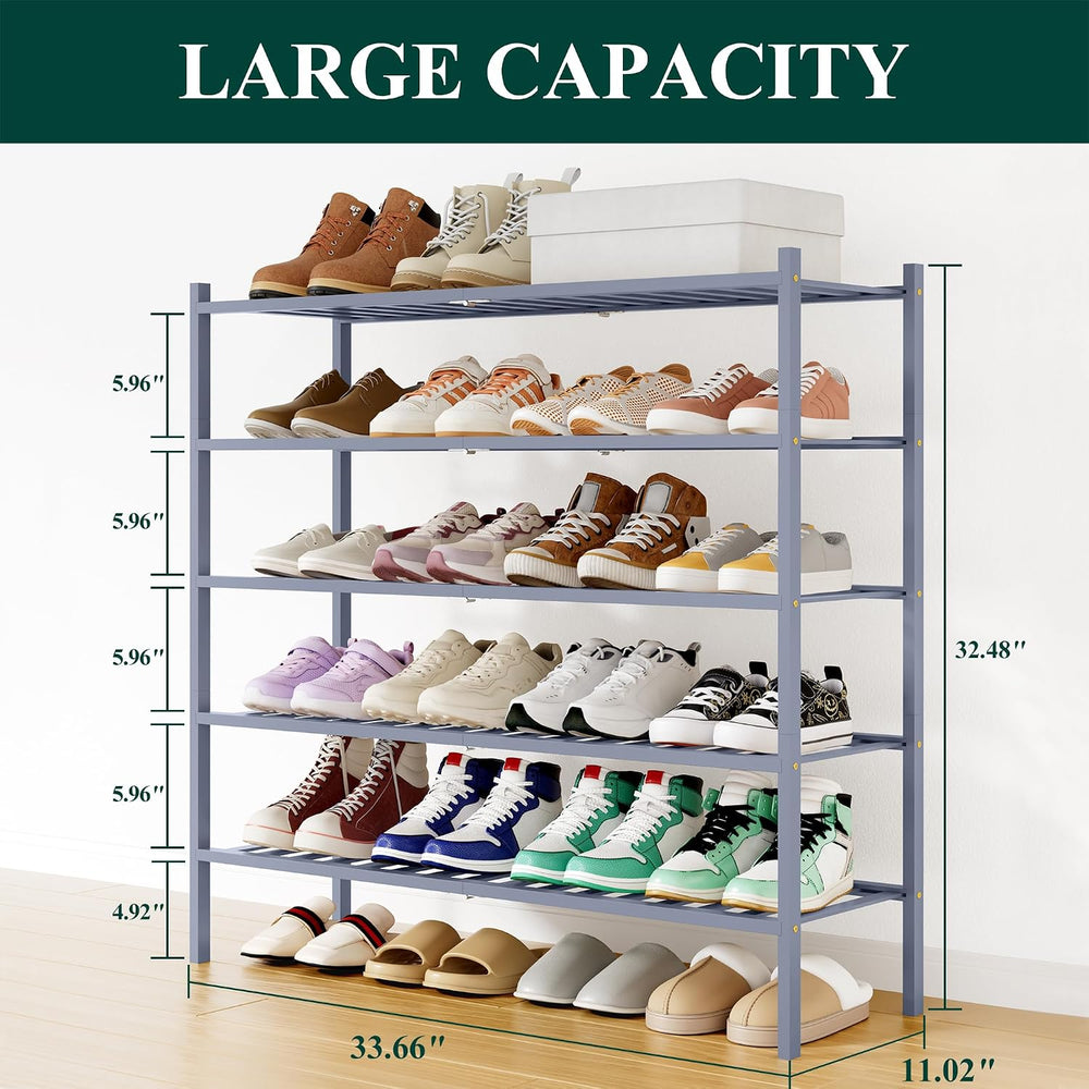 Smiry Bamboo Shoe Rack, 16 Vertical Slats, 5 Tier - 33.7" Wide, Grey
