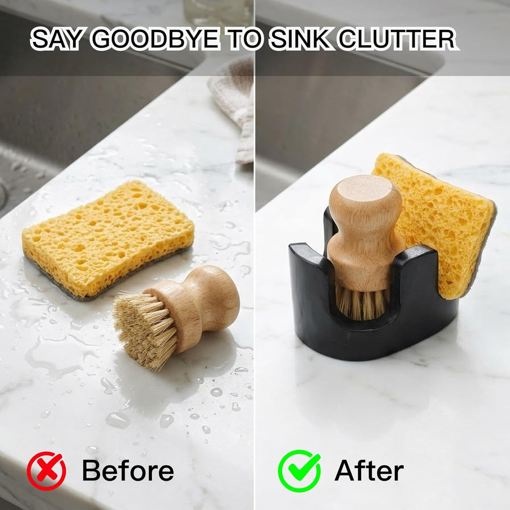 Black Marble Sponge Holder for Kitchen Sink, 2-in-1 Natural Stone Sponge &amp...