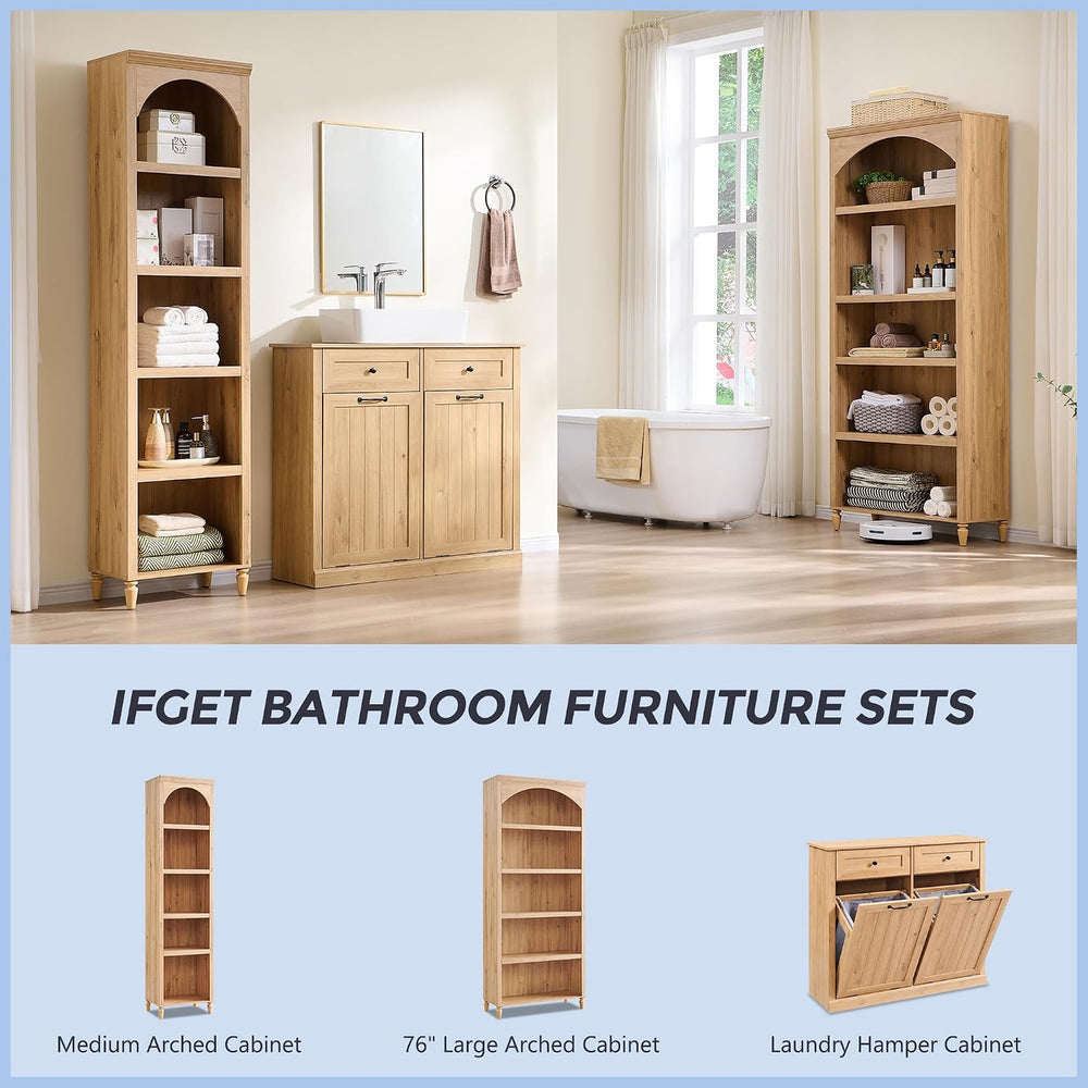 IFGET 76" Tall Arched Shoe Storage Cabinet, Large Shoe Rack, Natural