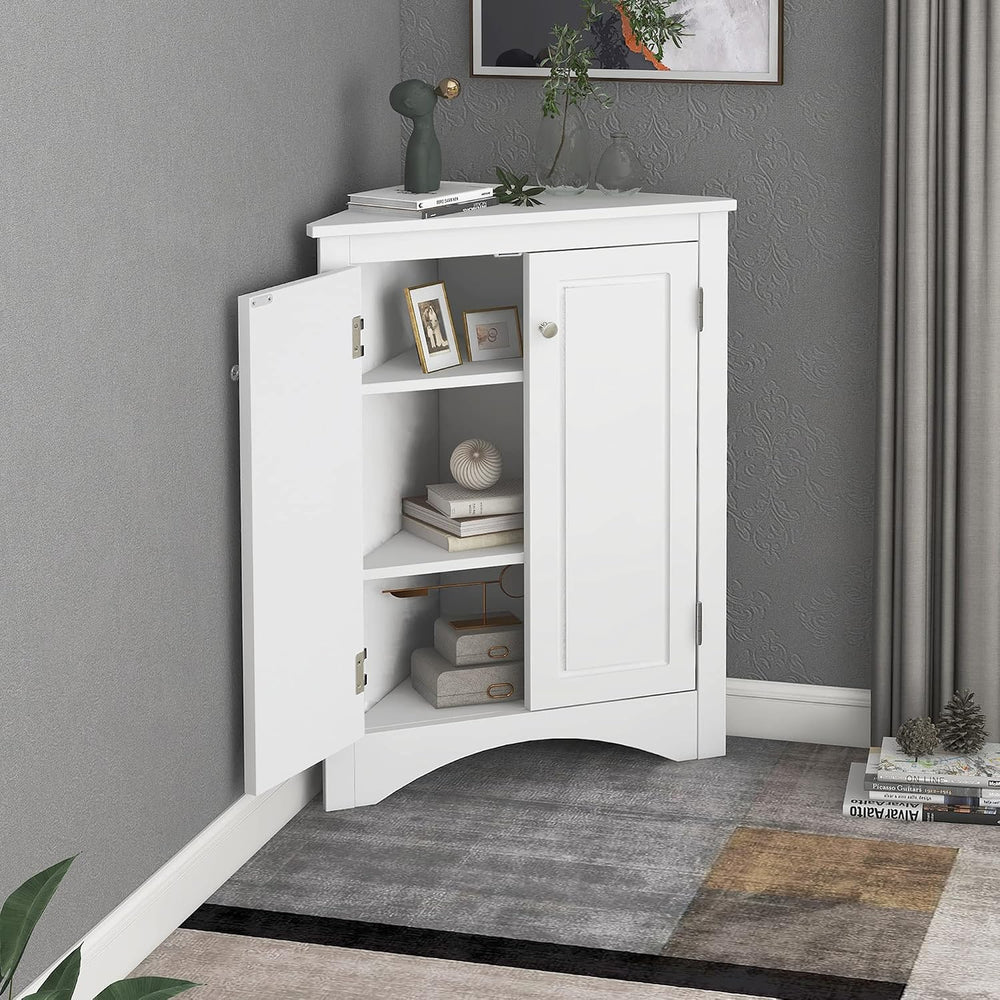 Home Corner Storage Cabinet, Bathroom Triangle Floor Storage Cabinet with Adj...