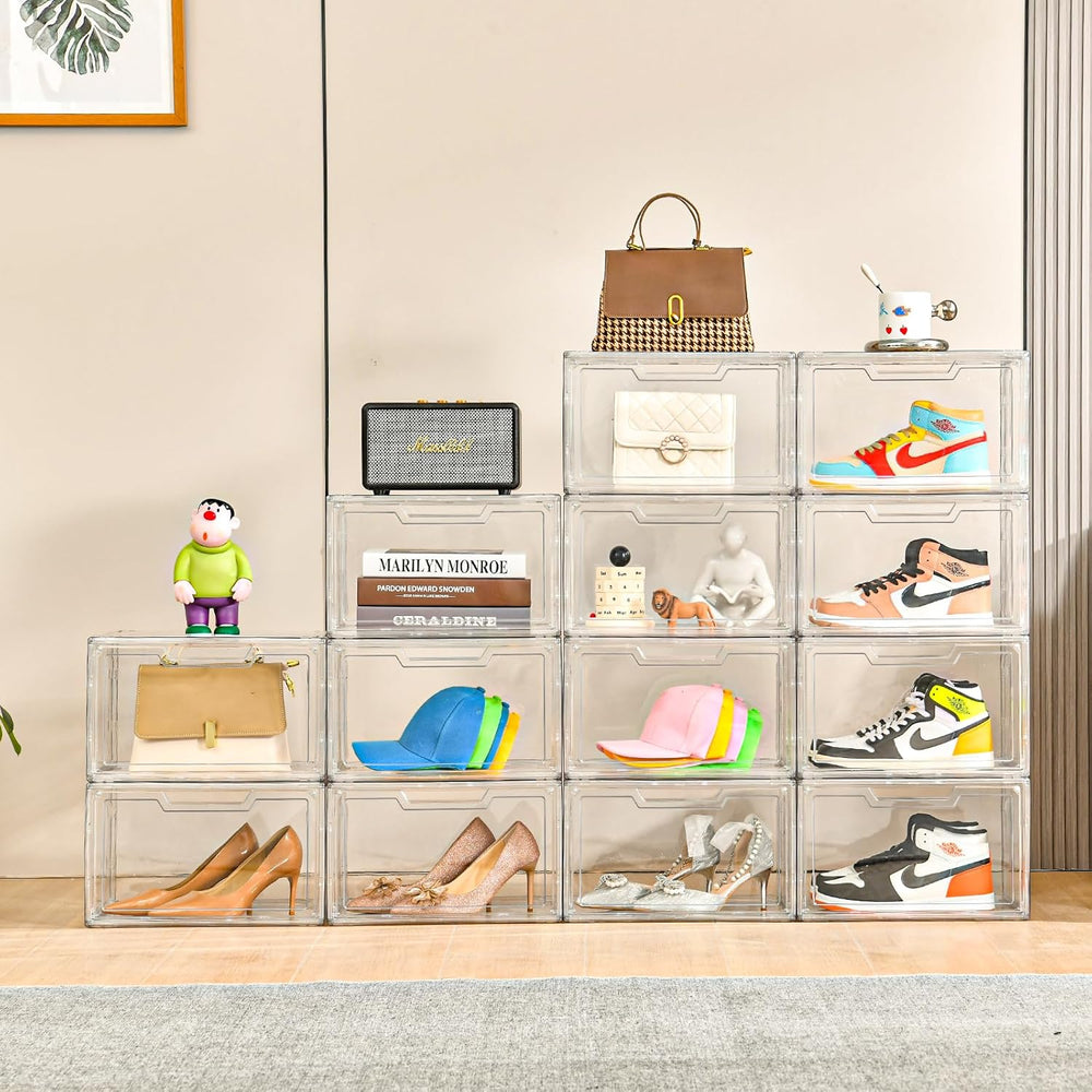 Magnetic Acrylic Clear Shoe Boxes – 360° Transparent Stackable Sneaker Storag...
