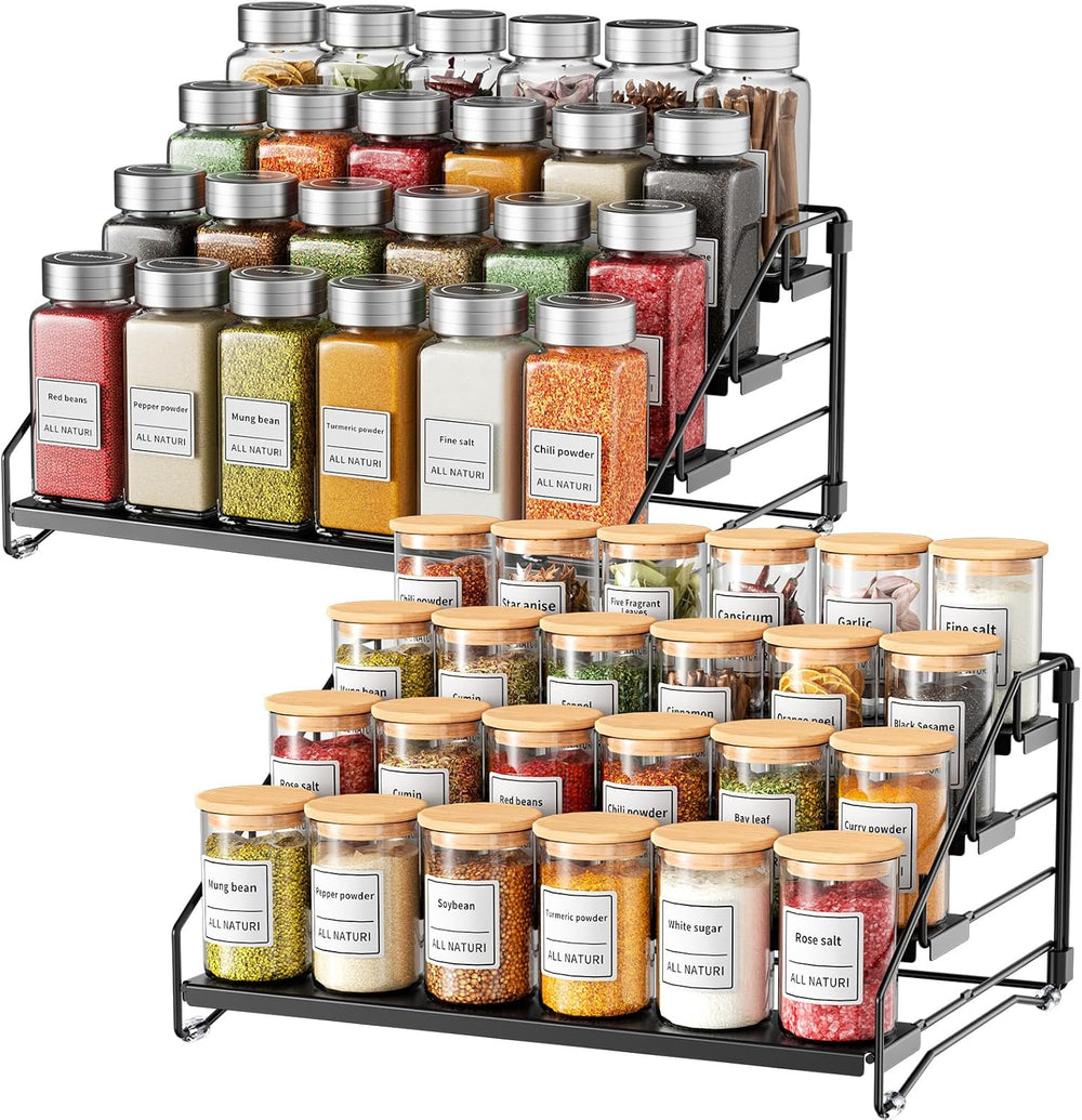2 Pack Spice Rack Organizer for Cabinet, Depth Adjustable 4 Tier Spice Rack