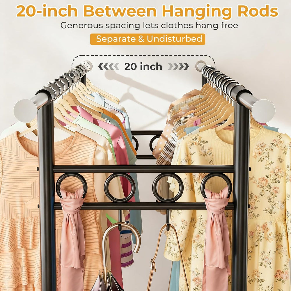 Heavy Duty Clothes Rack Load 1060LBS, Four Rods Rolling Clothing Racks for Ha...