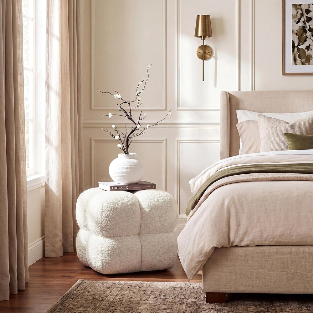 Zesthouse Square Pouf Ottomans Set of 2, Modern Vanity Chair for Bedroom