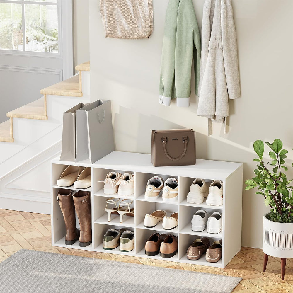 Aenuert 11-Cubby Shoe Rack, 3-Tier Wood Shoe Organizer, Multifunctional Shoe ...